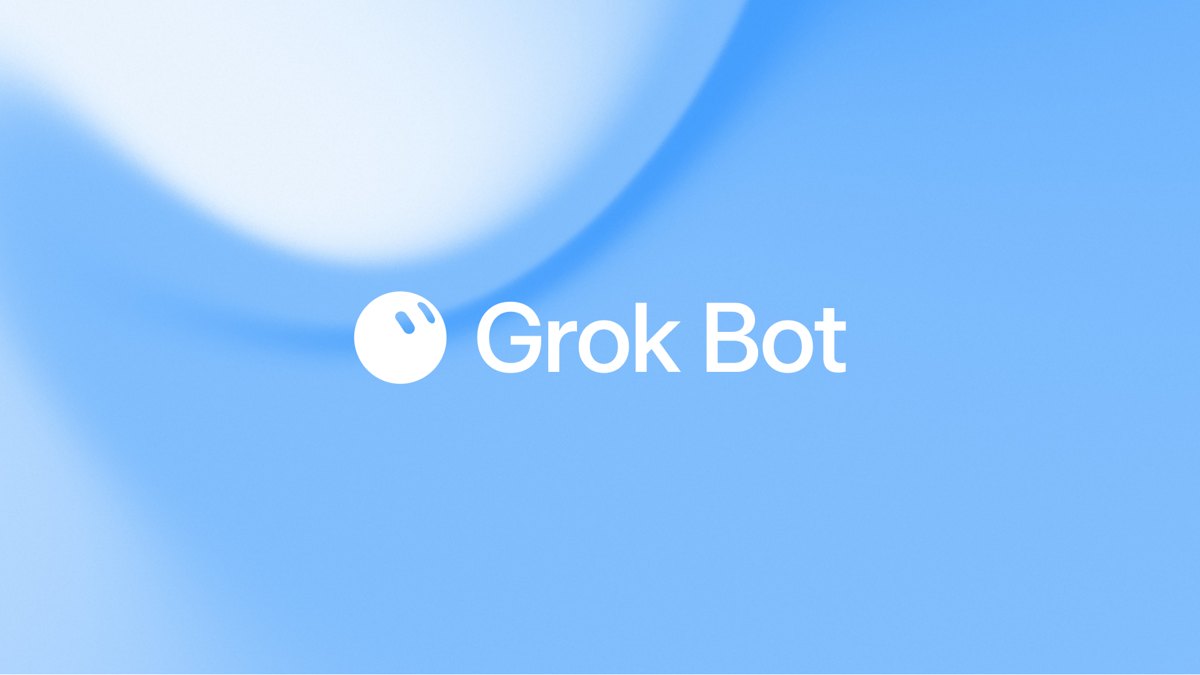 Grok Bot launch artwork with its white wordmark on a blue background