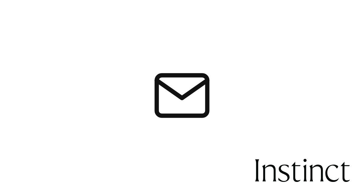 Instinct's email announcement artwork with an envelope icon and the Instinct wordmark