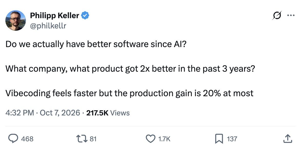 Philipp Keller asks whether software has actually improved since AI